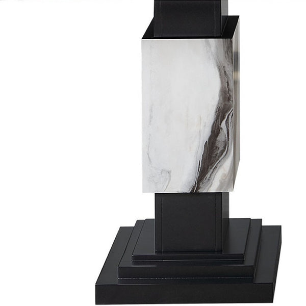 HomeRoots 82" Black and White Faux Marble Dining Table with Double Pedestal Base for Elegant Dining Events 564893