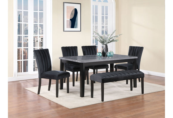 HomeRoots 66" Dark Gray Faux Marble and Wood Dining Table - Modern Elegance for Stylish Gatherings & Meals 564897
