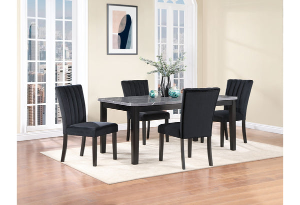 HomeRoots 66" Dark Gray Faux Marble and Wood Dining Table - Modern Elegance for Stylish Gatherings & Meals 564897