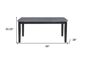 HomeRoots 66" Dark Gray Faux Marble and Wood Dining Table - Modern Elegance for Stylish Gatherings & Meals 564897