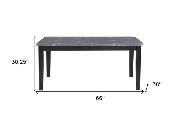 HomeRoots 66" Dark Gray Faux Marble and Wood Dining Table - Modern Elegance for Stylish Gatherings & Meals 564897