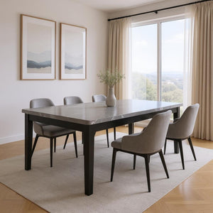 HomeRoots 66" Dark Gray Faux Marble and Wood Dining Table - Modern Elegance for Stylish Gatherings & Meals 564897
