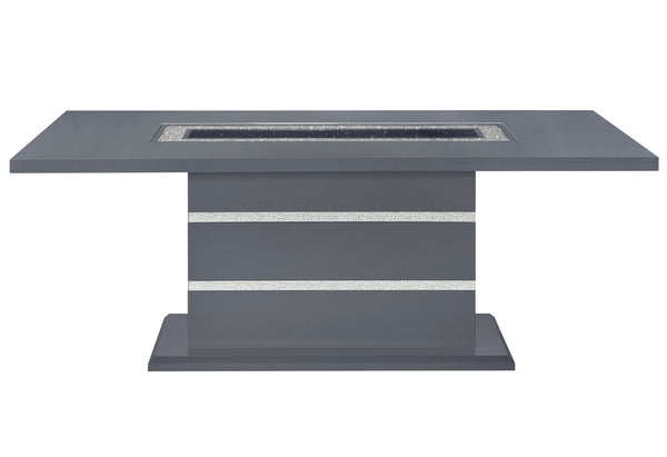 HomeRoots 79" Dark Gray Faux Crystal Glass Dining Table with Stylish Wood Base – Seats 6 for Effortless Elegance 564901