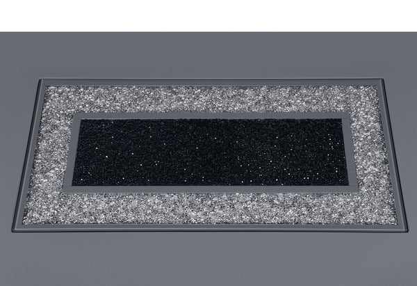 HomeRoots 79" Dark Gray Faux Crystal Glass Dining Table with Stylish Wood Base – Seats 6 for Effortless Elegance 564901