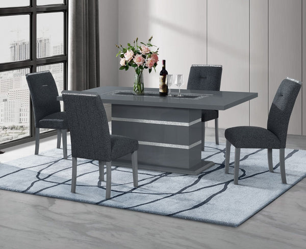 HomeRoots 79" Dark Gray Faux Crystal Glass Dining Table with Stylish Wood Base – Seats 6 for Effortless Elegance 564901