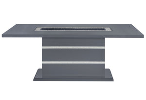 HomeRoots 79" Dark Gray Faux Crystal Glass Dining Table with Stylish Wood Base – Seats 6 for Effortless Elegance 564901