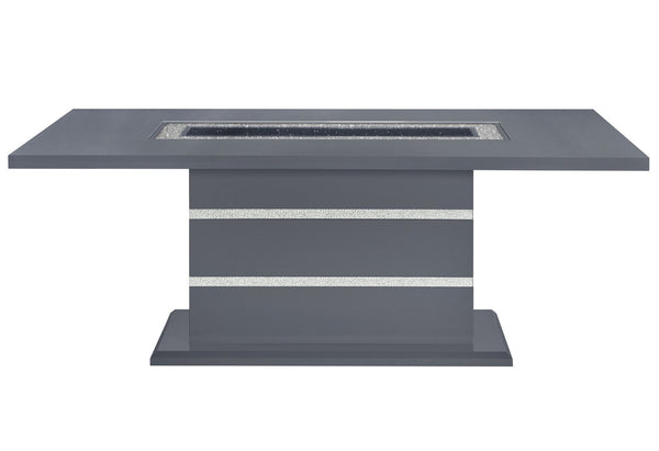 HomeRoots 79" Dark Gray Faux Crystal Glass Dining Table with Stylish Wood Base – Seats 6 for Effortless Elegance 564901