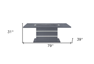 HomeRoots 79" Dark Gray Faux Crystal Glass Dining Table with Stylish Wood Base – Seats 6 for Effortless Elegance 564901