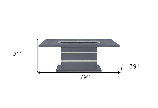 HomeRoots 79" Dark Gray Faux Crystal Glass Dining Table with Stylish Wood Base – Seats 6 for Effortless Elegance 564901