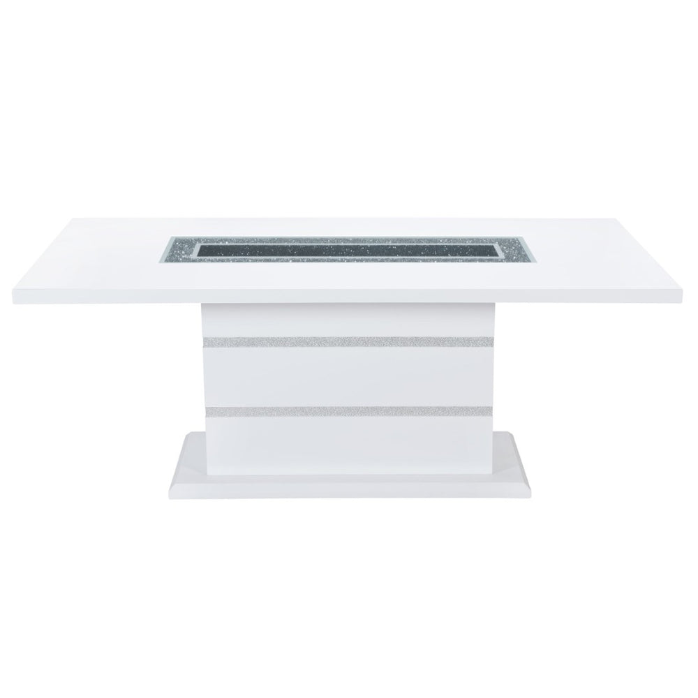 HomeRoots 79" Modern Glam White Faux Crystal Glass Dining Table with Sturdy Wood Pedestal Base for 6 564902