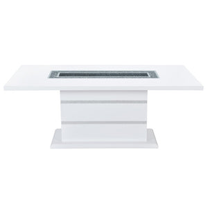 HomeRoots 79" Modern Glam White Faux Crystal Glass Dining Table with Sturdy Wood Pedestal Base for 6 564902