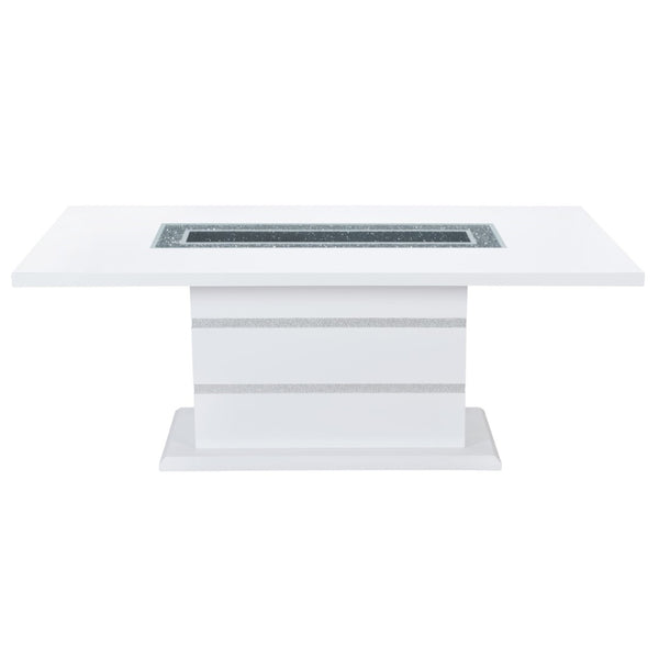 HomeRoots 79" Modern Glam White Faux Crystal Glass Dining Table with Sturdy Wood Pedestal Base for 6 564902