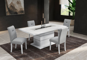 HomeRoots 79" Modern Glam White Faux Crystal Glass Dining Table with Sturdy Wood Pedestal Base for 6 564902