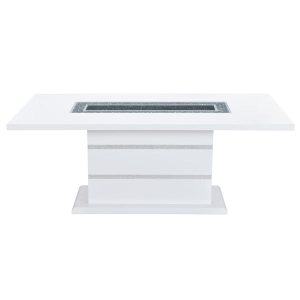 HomeRoots 79" Modern Glam White Faux Crystal Glass Dining Table with Sturdy Wood Pedestal Base for 6 564902