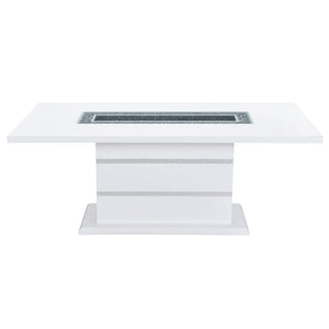 HomeRoots 79" Modern Glam White Faux Crystal Glass Dining Table with Sturdy Wood Pedestal Base for 6 564902