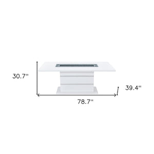 HomeRoots 79" Modern Glam White Faux Crystal Glass Dining Table with Sturdy Wood Pedestal Base for 6 564902