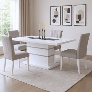HomeRoots 79" Modern Glam White Faux Crystal Glass Dining Table with Sturdy Wood Pedestal Base for 6 564902