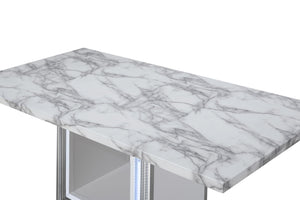 HomeRoots 79" Light Gray & White Marble Pedestal Dining Table – Elegant, Durable Design for 6 – Modern Style 564903