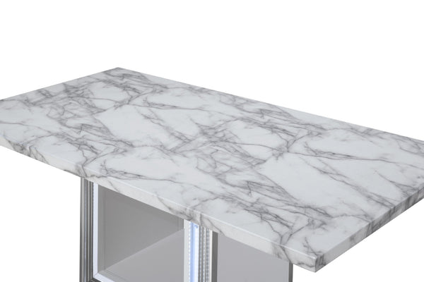 HomeRoots 79" Light Gray & White Marble Pedestal Dining Table – Elegant, Durable Design for 6 – Modern Style 564903