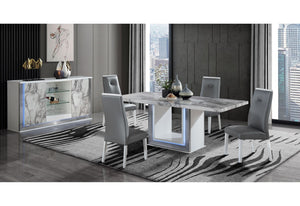 HomeRoots 79" Light Gray & White Marble Pedestal Dining Table – Elegant, Durable Design for 6 – Modern Style 564903