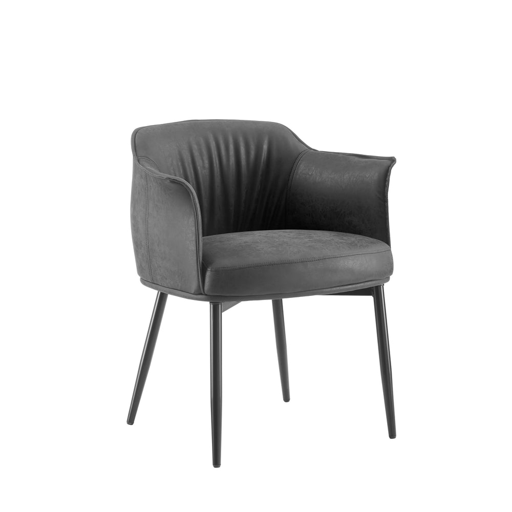 Homeroots 25" Charcoal And Black Faux Leather Distressed Arm Chair   564905