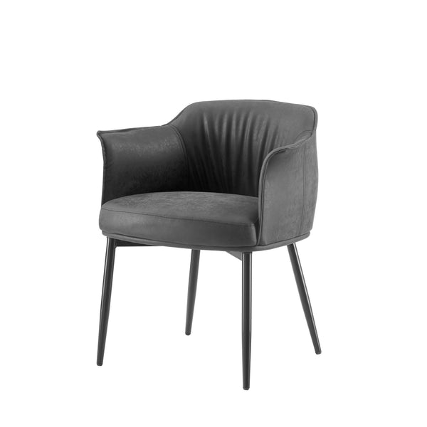 Homeroots 25" Charcoal And Black Faux Leather Distressed Arm Chair   564905