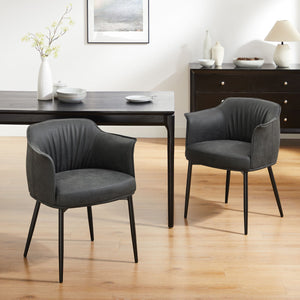 Homeroots 25" Charcoal And Black Faux Leather Distressed Arm Chair   564905