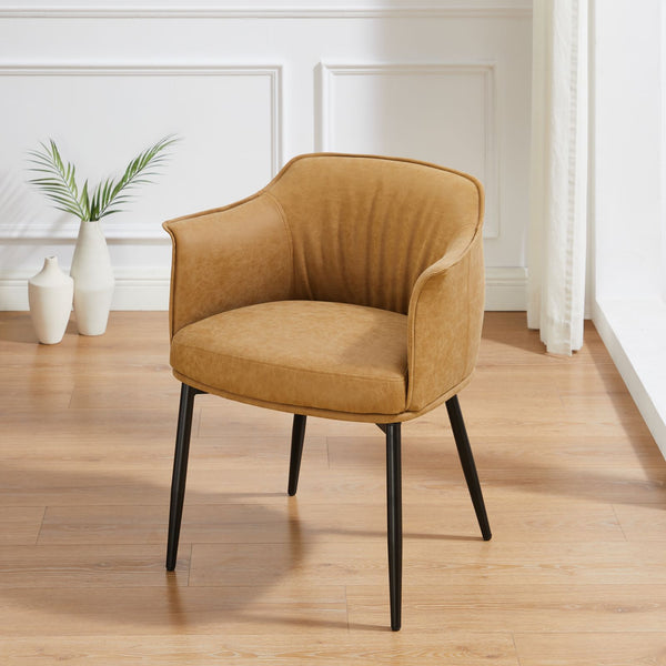 Homeroots 25" Camel And Black Faux Leather Distressed Arm Chair   564906