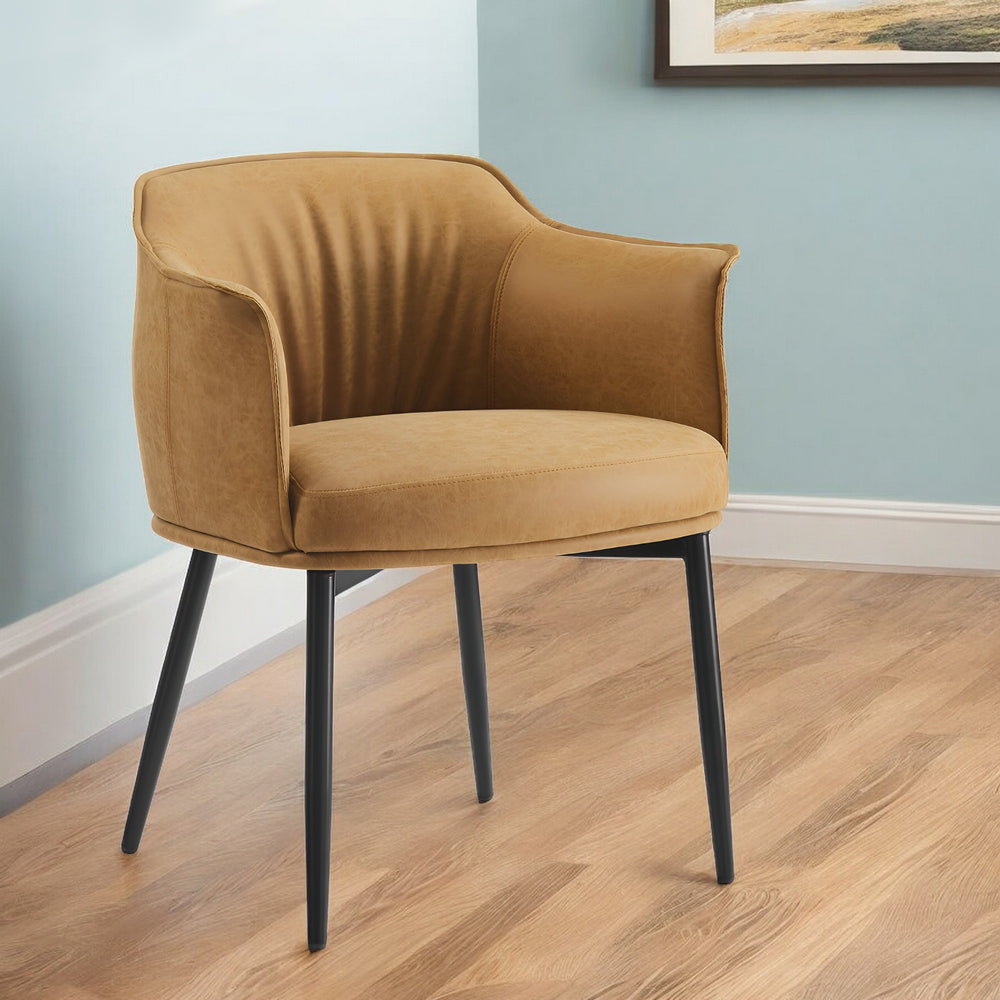 Homeroots 25" Camel And Black Faux Leather Distressed Arm Chair   564906