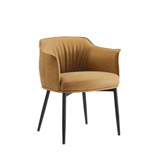 Homeroots 25" Camel And Black Faux Leather Distressed Arm Chair   564906