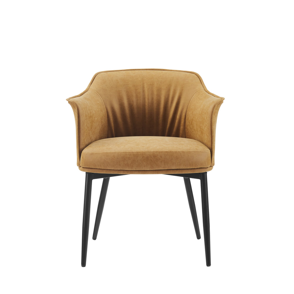 Homeroots 25" Camel And Black Faux Leather Distressed Arm Chair   564906