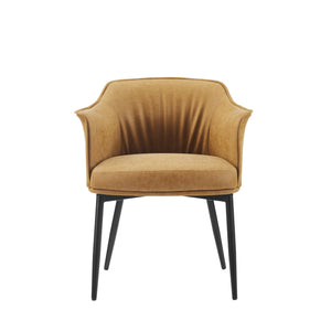 Homeroots 25" Camel And Black Faux Leather Distressed Arm Chair   564906