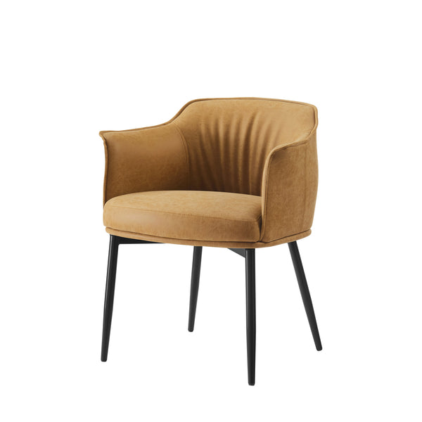 Homeroots 25" Camel And Black Faux Leather Distressed Arm Chair   564906