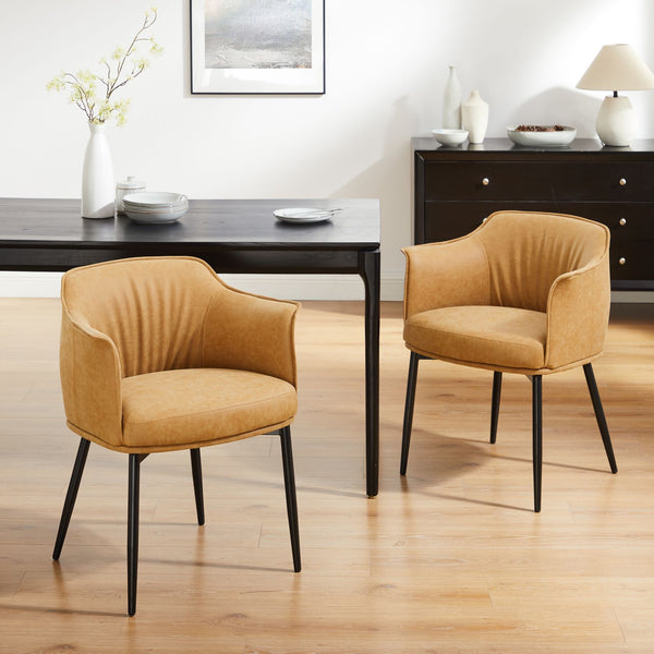 Homeroots 25" Camel And Black Faux Leather Distressed Arm Chair   564906