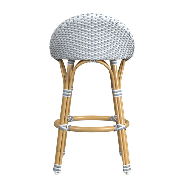 Butler Specialty Tobias Outdoor Rattan And Metal Dining Side Chair – Chic Coastal Style For Your Patio Oasis White And Sky Blue Dot Aluminum,Polyethylene (Pe) Rattan Weave 5649194-butler