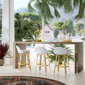 Butler Specialty Tobias Outdoor Rattan And Metal Dining Side Chair – Chic Coastal Style For Your Patio Oasis White And Sky Blue Dot Aluminum,Polyethylene (Pe) Rattan Weave 5649194-butler