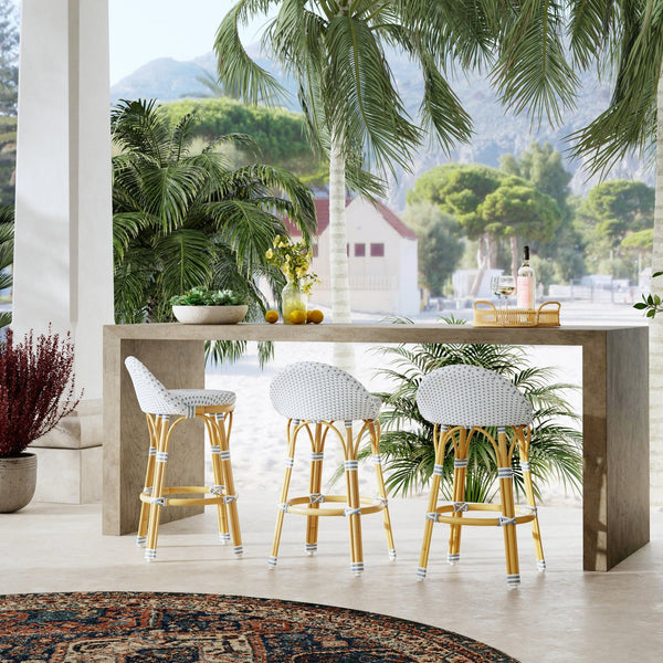 Butler Specialty Tobias Outdoor Rattan And Metal Dining Side Chair – Chic Coastal Style For Your Patio Oasis White And Sky Blue Dot Aluminum,Polyethylene (Pe) Rattan Weave 5649194-butler