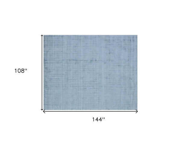 HomeRoots 9' Denim Blue Hand Loomed Area Rug - Luxurious Soft Viscose, Unique Artisan Design for Any Room 9' X 12' 564919