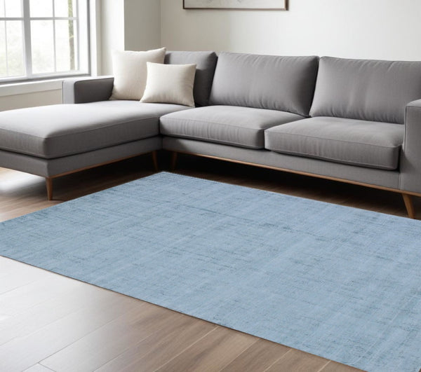 HomeRoots 9' Denim Blue Hand Loomed Area Rug - Luxurious Soft Viscose, Unique Artisan Design for Any Room 9' X 12' 564919