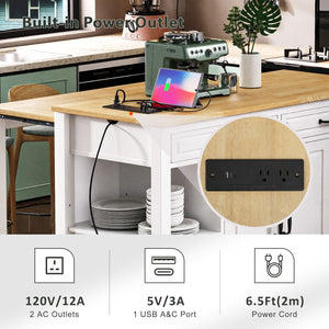 English Elm K&k Farmhouse Kitchen Island Extendable Table Rubber Wood Veneer Built-in Charging Storage White N707S215327W