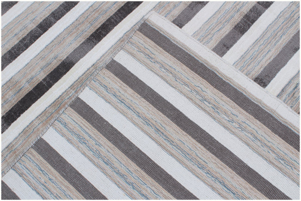 Homeroots 9' X 12' Brown And Ivory Striped Hand Loomed Area Rug  Viscose 564922