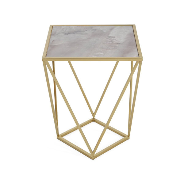 English Elm Creative Tempered Glass Top Side Table Gold Iron Frame Modern Glam Accent Piece N770P234478G