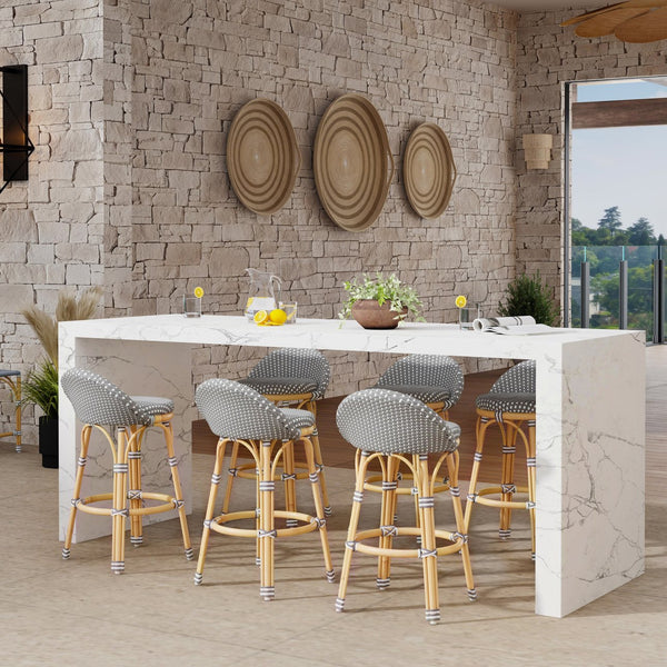 Butler Specialty Tobias Outdoor Rattan And Metal Dining Side Chair – Chic Coastal Style For Your Patio Oasis Gray And White Dot Aluminum,Polyethylene (Pe) Rattan Weave 5649329-butler