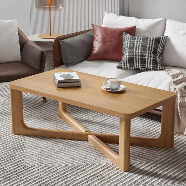 Homeroots 50" Natural Solid Wood Coffee Table With Cross Legs - Stylish Modern Accent For Any Room   564933