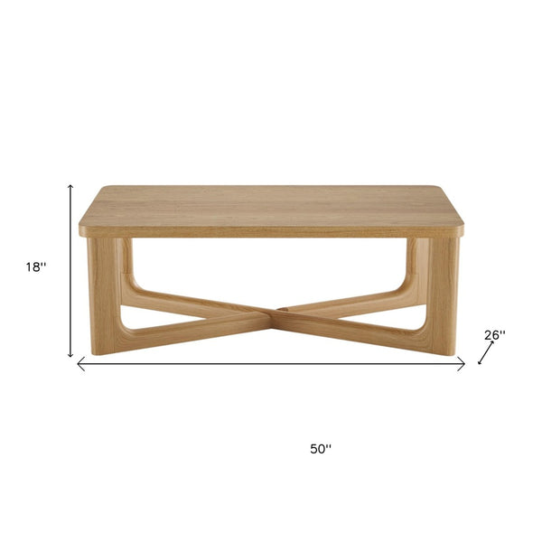 Homeroots 50" Natural Solid Wood Coffee Table With Cross Legs - Stylish Modern Accent For Any Room   564933