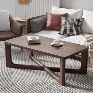 Homeroots 50" Walnut Solid Wood Coffee Table With Modern Cross Legs - Stylish Accent For Any Room   564934