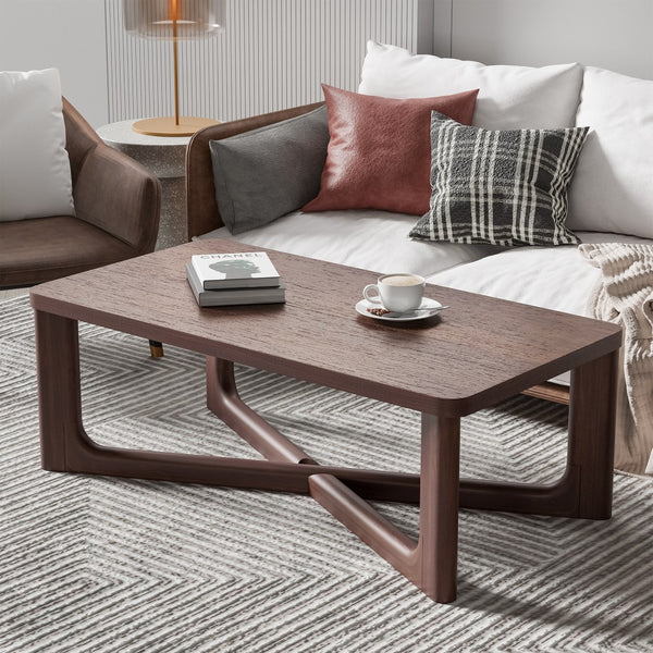 Homeroots 50" Walnut Solid Wood Coffee Table With Modern Cross Legs - Stylish Accent For Any Room   564934