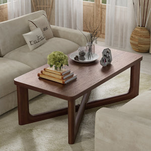 Homeroots 50" Walnut Solid Wood Coffee Table With Modern Cross Legs - Stylish Accent For Any Room   564934