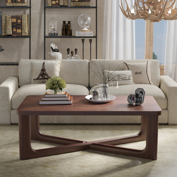Homeroots 50" Walnut Solid Wood Coffee Table With Modern Cross Legs - Stylish Accent For Any Room   564934