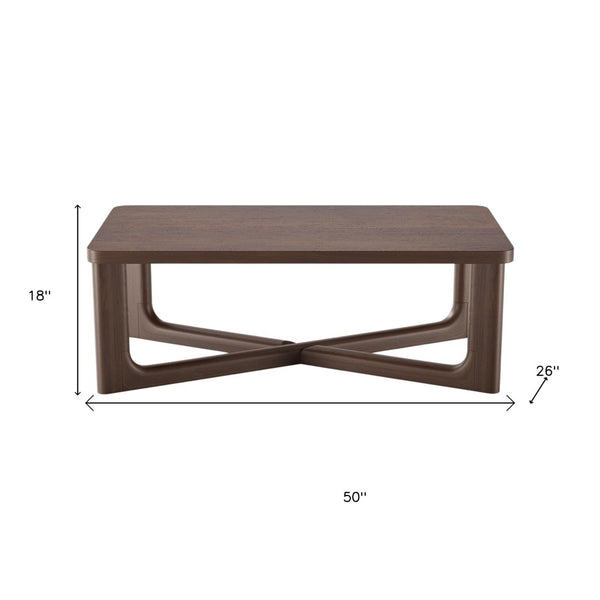 Homeroots 50" Walnut Solid Wood Coffee Table With Modern Cross Legs - Stylish Accent For Any Room   564934